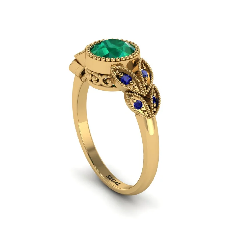 Classic Solitaire Rings For Timeless Style-Art Deco Emerald Leaves Engagement Rings - Thalia No. 64