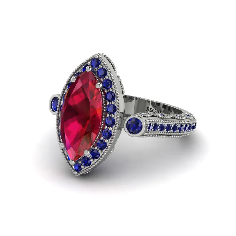 Personalized Gemstone Engagement Rings For Bridesmaids-Milgrain Halo Marquise Ruby Engagement Ring - Noreen No. 72