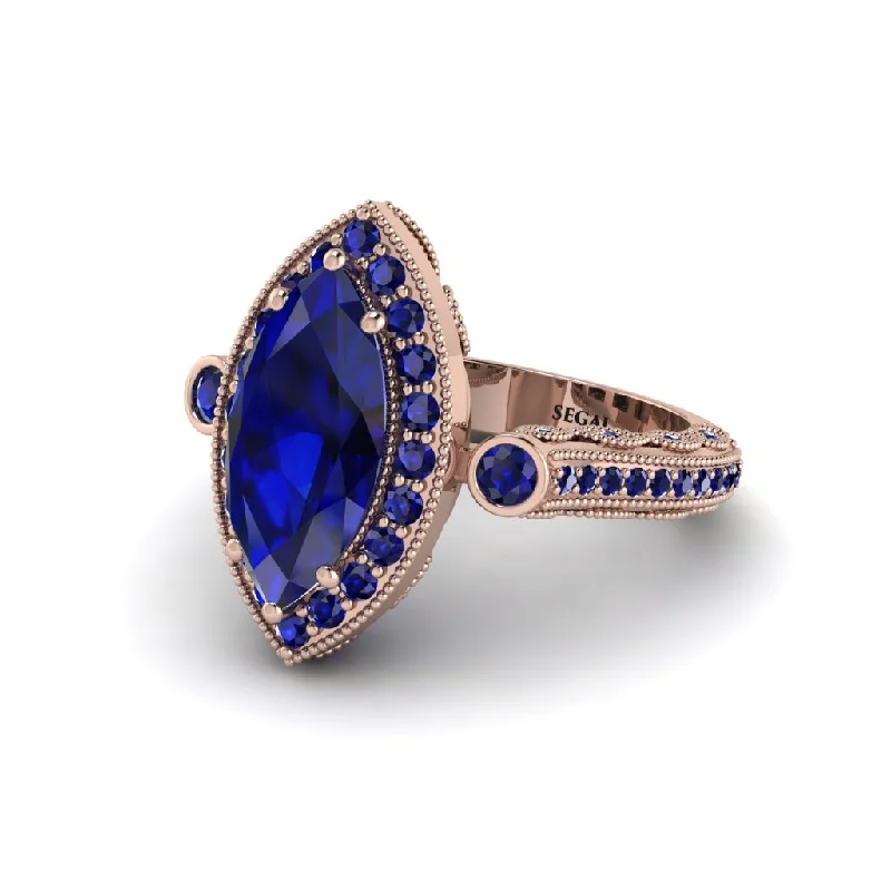 Personalized Engagement Rings With Diamonds-Milgrain Halo Marquise Sapphire Engagement Ring - Noreen No. 74