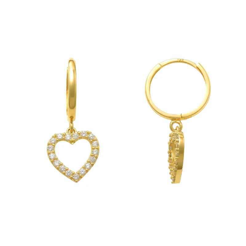 Custom Earrings With Charms For Custom Style-Zirconia Open Heart Drop Earrings (14K)