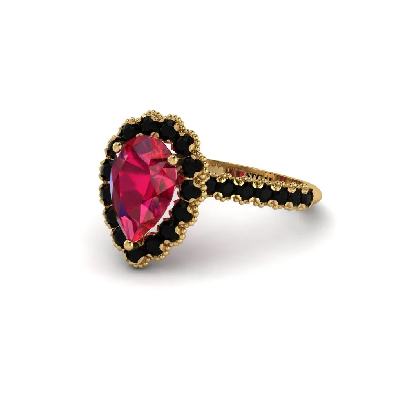 Custom Birthstone Rings For Personal Touch-Halo Pear Ruby Pave Engagement Ring - Ingrid No. 40