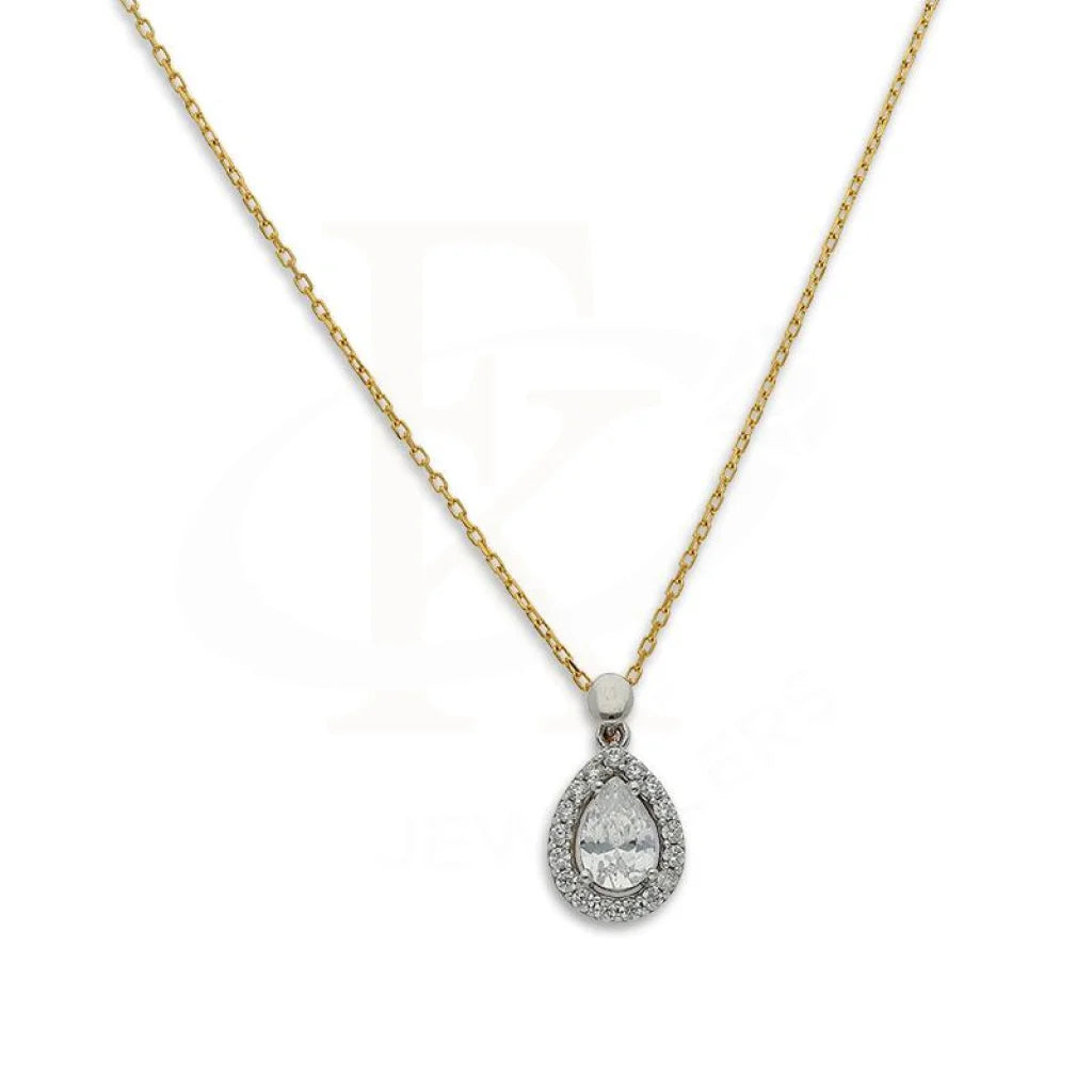 Long Gold Necklace For Casual Wear-Gold Pear Shaped Solitaire Necklace 21KT - FKJNKL21K2387