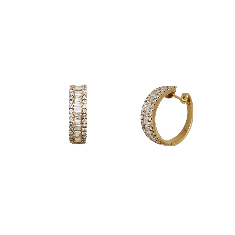 Trendy Hoop Earrings For Fashionable Look-Diamond Baguette Round Huggie Earrings (14K)