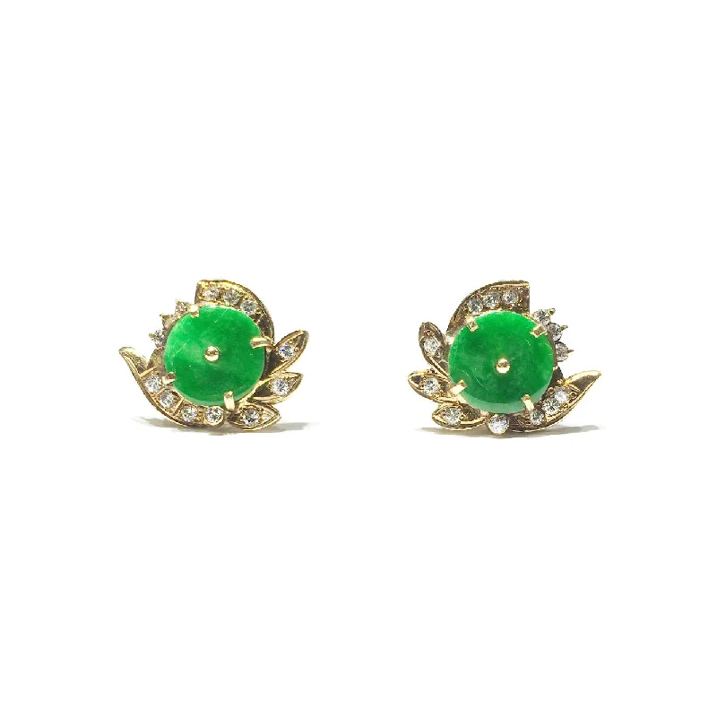 Handmade Earrings For Bridesmaids-Green Jade Lotus Flower Stud Earrings (14K)