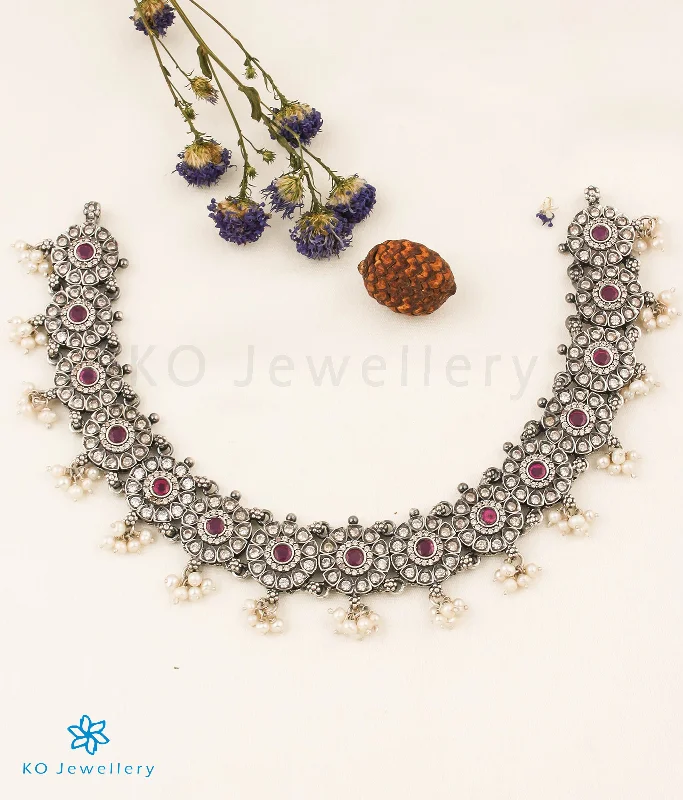 Vintage-Inspired Necklace For Bridesmaids-The Aadhya Silver Necklace (Oxidised)