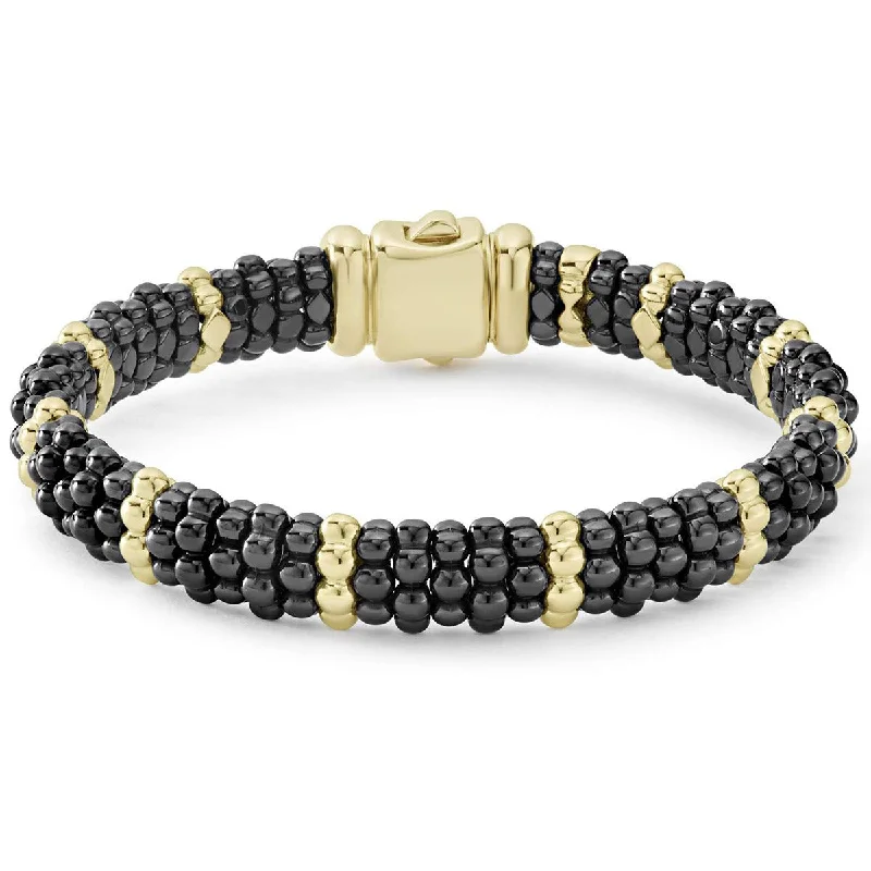 Luxury Gold Bracelets For Weddings-Black Caviar Beaded Bracelet