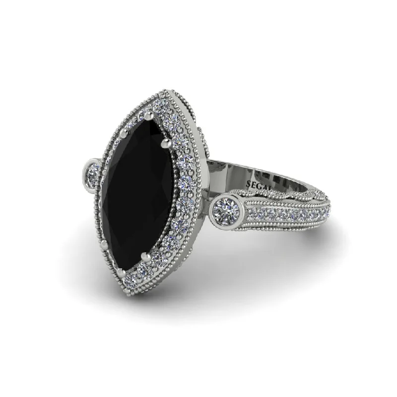 Custom Engagement Rings For Brides With Diamonds-Milgrain Halo Marquise Black Diamond Engagement Ring - Noreen No. 9