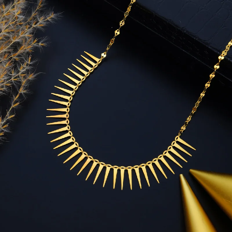 Elegant Beaded Necklace For Evening Parties-Gold Spike Shaped Choker Necklace 21KT - FKJNKL21KM9862