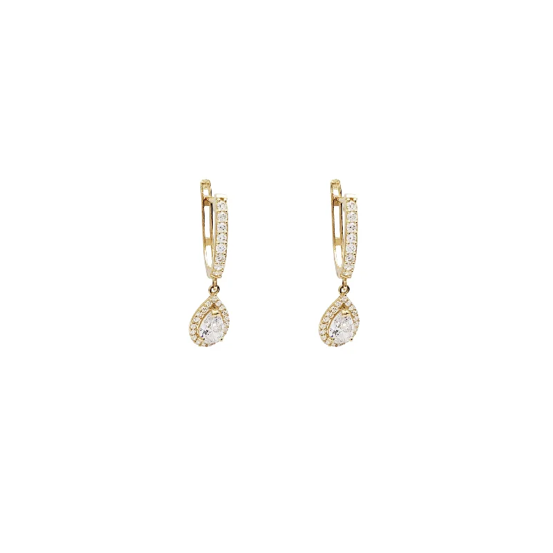 Simple Diamond Earrings For Daily Wear-Hanging Drop CZ Huggie Earrings (14K)