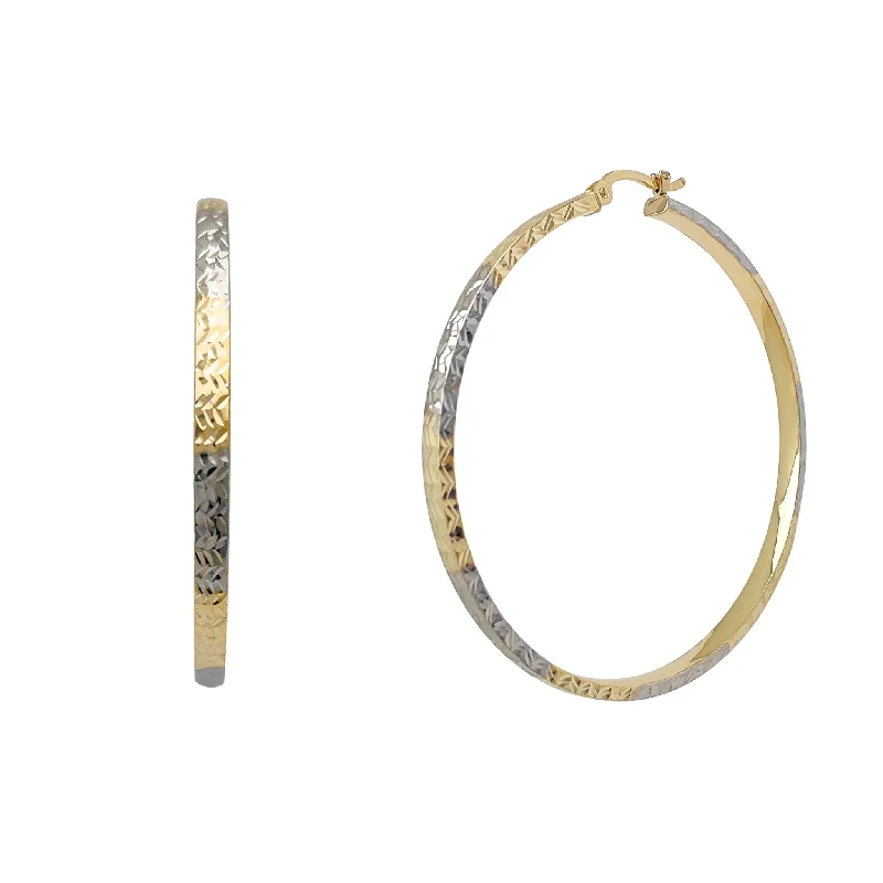 Minimalist Gold Earrings For Sophisticated Look-Diamond-cuts Two-Tone Hoop Earrings (14K)