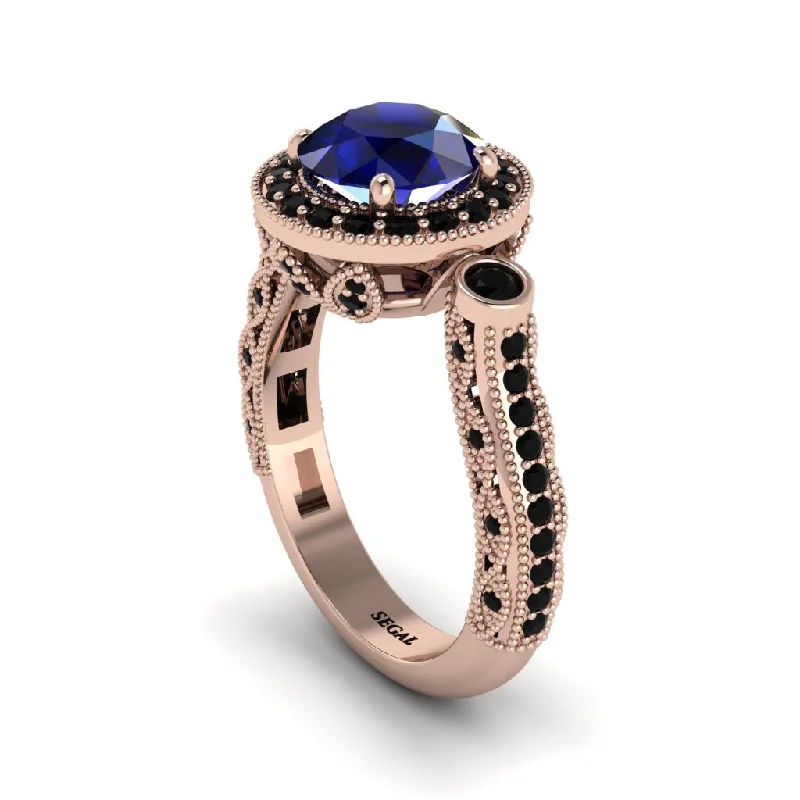 Sparkling Diamond Wedding Rings For Special Days-Milgrain Halo Pave Sapphire Engagement Ring - Mabel No. 44