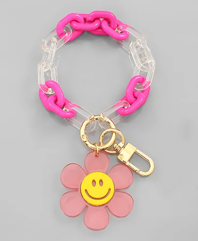 Large Hoop Earrings For Bold Fashion-Smile Flower Key Ring Bracelet - Fuchsia