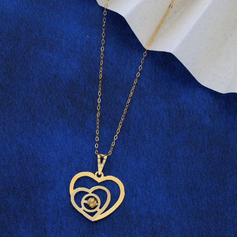 Personalized Nameplate Necklace For Couples-Gold Necklace (Chain Double Heart Shaped Pendant) 21KT - FKJNKL21KM9573