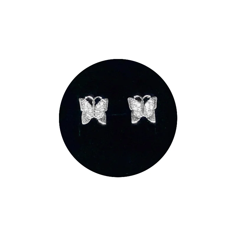 Classic Silver Earrings For Weddings-White Gold Butterfly CZ Earring (14K)