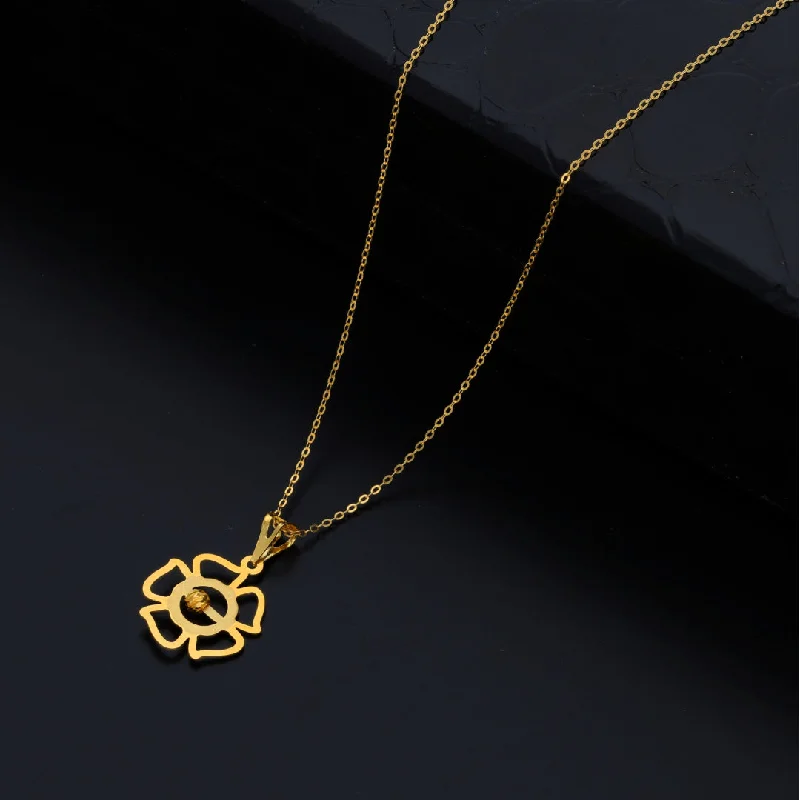 Elegant Sapphire Pendant Necklace For Bridesmaids-Gold Necklace (Chain With Hollow Flower Shaped Pendant) 21KT - FKJNKL21KM9827