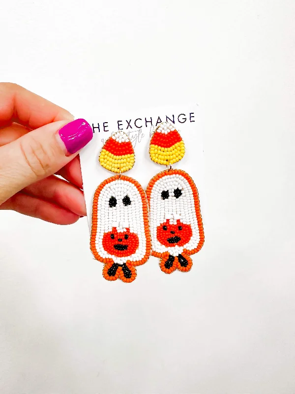 Personalized Earrings With Charms For Unique Gifts-Candy Corn Ghost Earrings