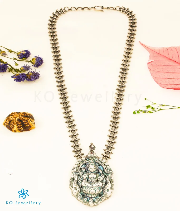 Trendy Beaded Necklace For Summer Look-The Ayudhika Nakkasi Silver Lakshmi Necklace