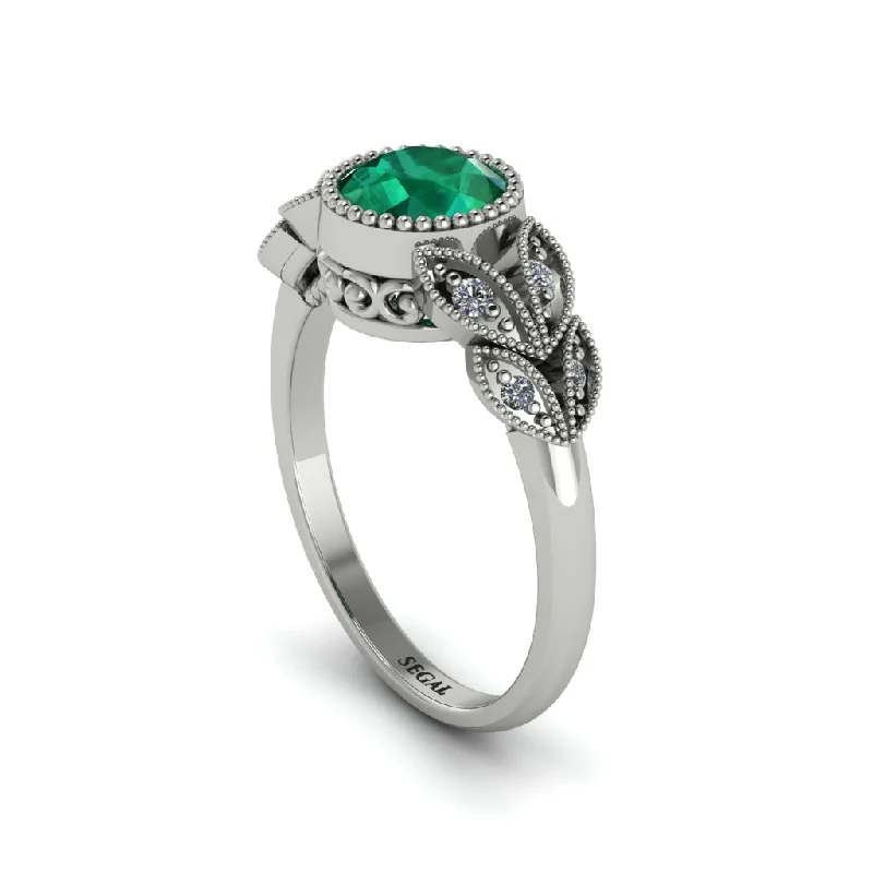 Elegant Stacking Rings For Casual Wear-Art Deco Emerald Leaves Engagement Rings - Thalia No. 6