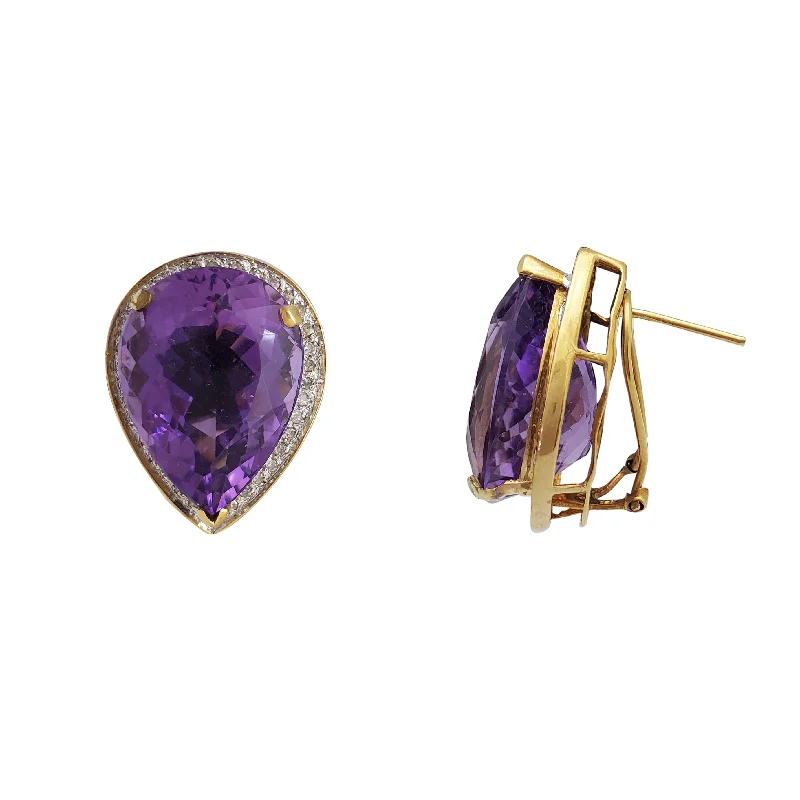 Colorful Drop Earrings For Beach Vacation-Gigantium Amethyst Stud Earrings (14K)