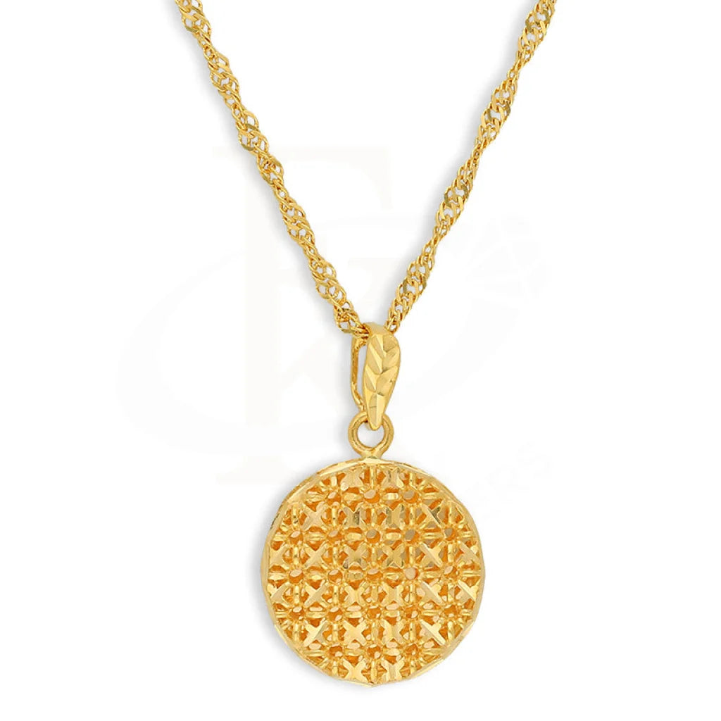 Handcrafted Crystal Necklace For Weddings-Gold Necklace (Chain With Round Shaped Pendant) 21KT - FKJNKL21K5126