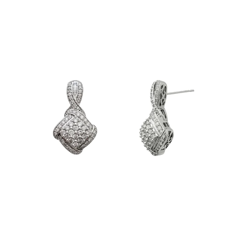 Elegant Earrings With Swarovski Crystals-Diamond Tie Hanging Stud Earrings (14K)