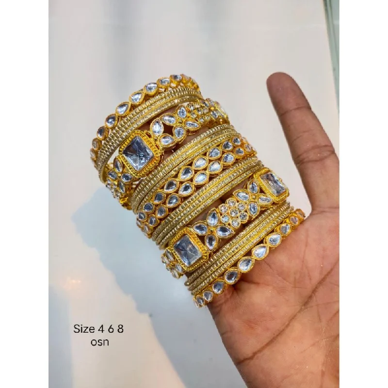 Simple Gold Bangles For Elegant Brides-Akruti Collection Gold Plated Austrian Stone Bangles Set