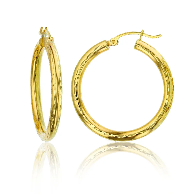 Luxury Drop Earrings With Gemstones-Full Diamond Cut Hoop Earring (10K)