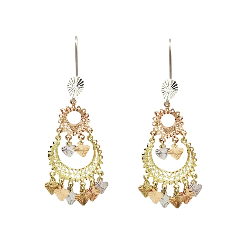 Gold Earrings With Pearls For Weddings-Chandelier Diamond cuts Drop Earrings (14K)