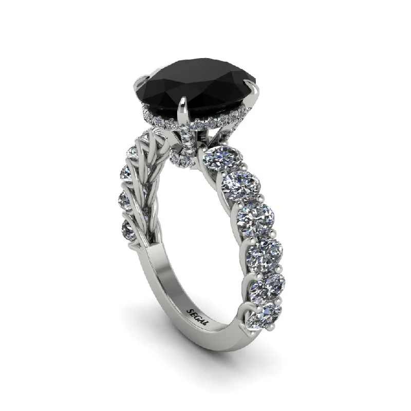 Simple Engagement Rings With Custom Stones-4ct Oval Cut Black Diamond Engagement Ring - Xena No. 9