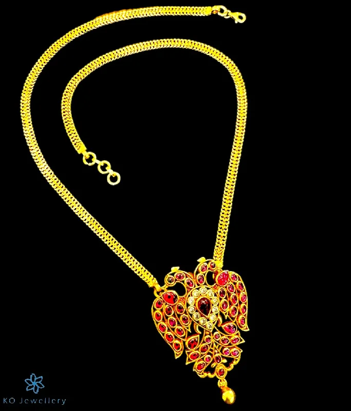 Vintage Gold Necklace For Special Occasions-The Ayaana Gandaberunda Silver Necklace (Red)