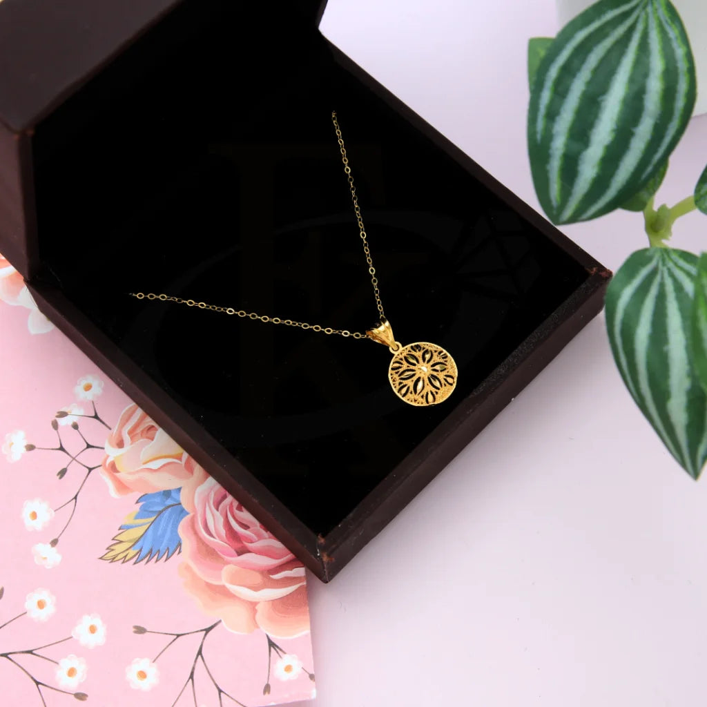 Simple Gemstone Necklace For Bridal Wear-Gold Hollow Round Shaped Necklace 21KT - FKJNKL21KM8523