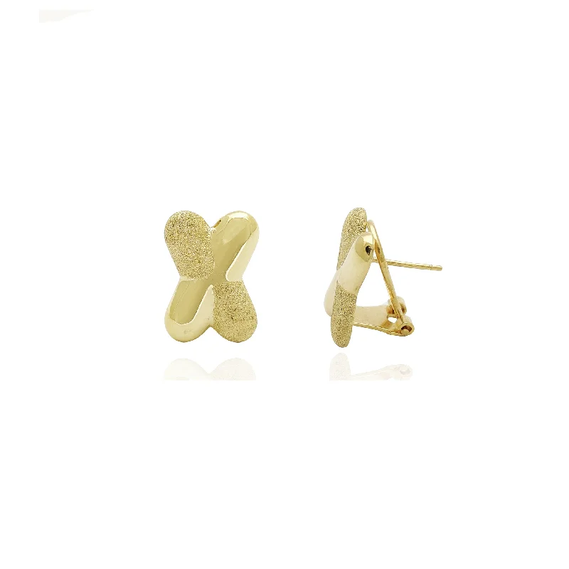 Chic Gold Earrings For Formal Occasions-Sandblast-Polished Criss Cross Stud Earrings (14K)