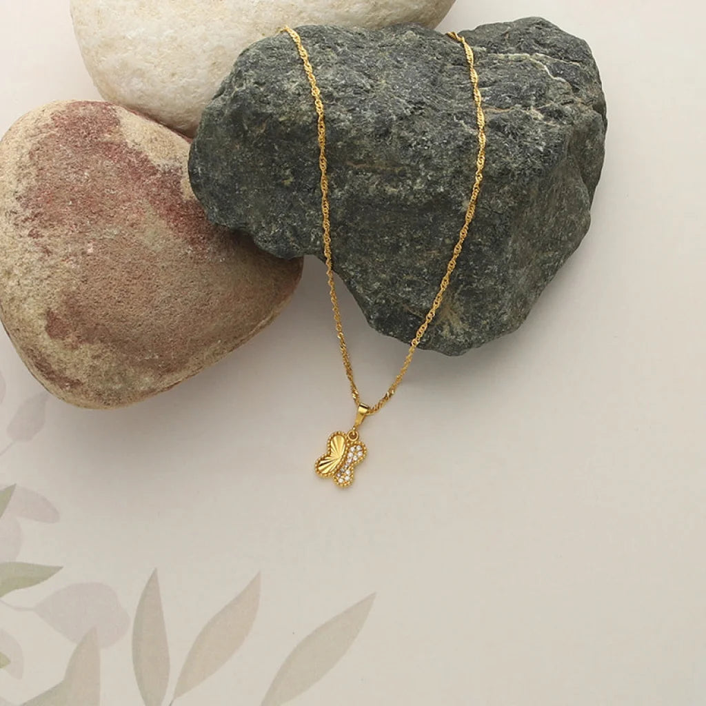 Elegant Gold Necklace For Special Occasions-Gold Necklace (Chain with Butterfly Pendant) 21KT - FKJNKL21KM5014