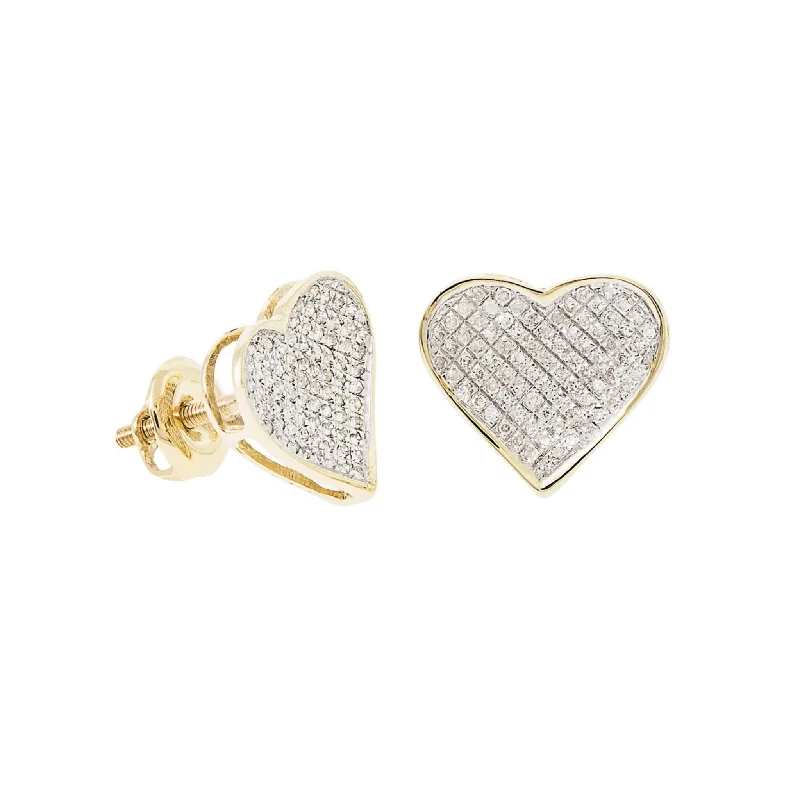 Gold Stud Earrings For Office Wear-Diamond Pave Heart Stud Earrings (14K)