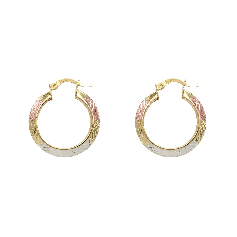 Custom Hoop Earrings For Brides-Tricolor Faceted-cuts Hoop Earrings (14K)