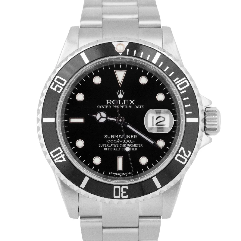 Fashionable Watches For Everyday Wear-MINT Rolex Submariner Date Stainless Steel Black REHAUT 40mm Oyster Watch 16610