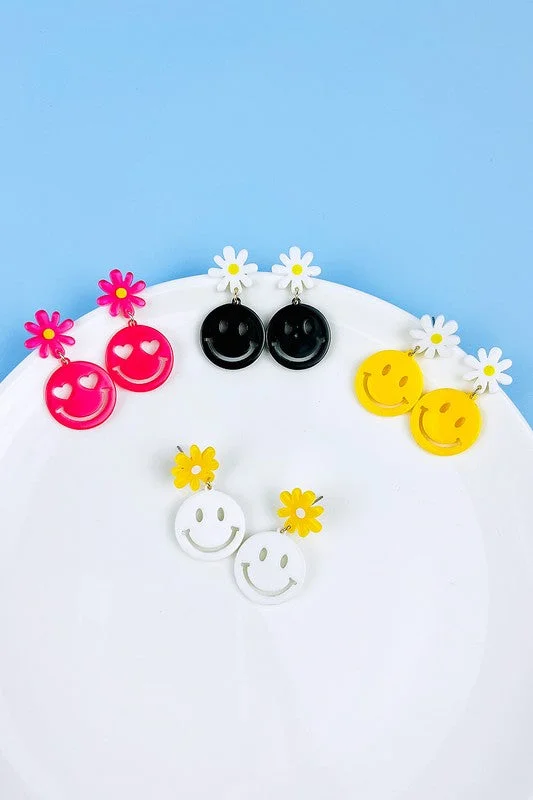 Stylish Stud Earrings For Casual Look-Smiley Face and Flower Acrylic Earrings