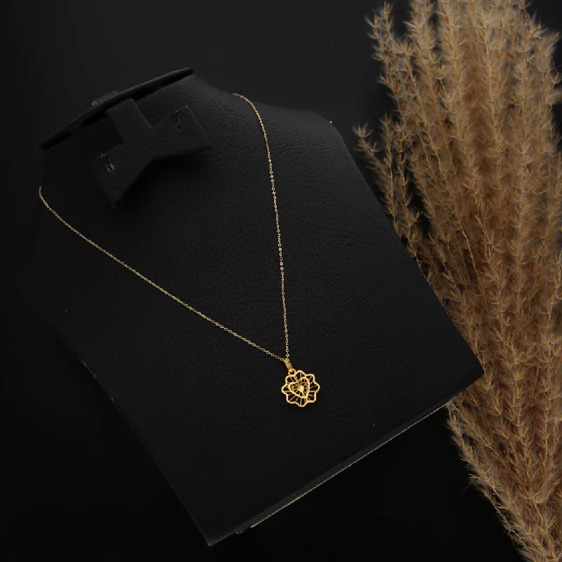 Custom Name Necklace For Bridesmaids-Gold Necklace (Chain With Hollow Heart in Flower Shaped Pendant) 21KT - FKJNKL21KM9808