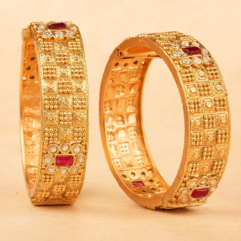 Sparkling Gold Bangles For Wedding Gifts-Raddhi Jewels Designer Premium Quality Rajwadi Gold Plated Brass Openable Kada/Bangles Set