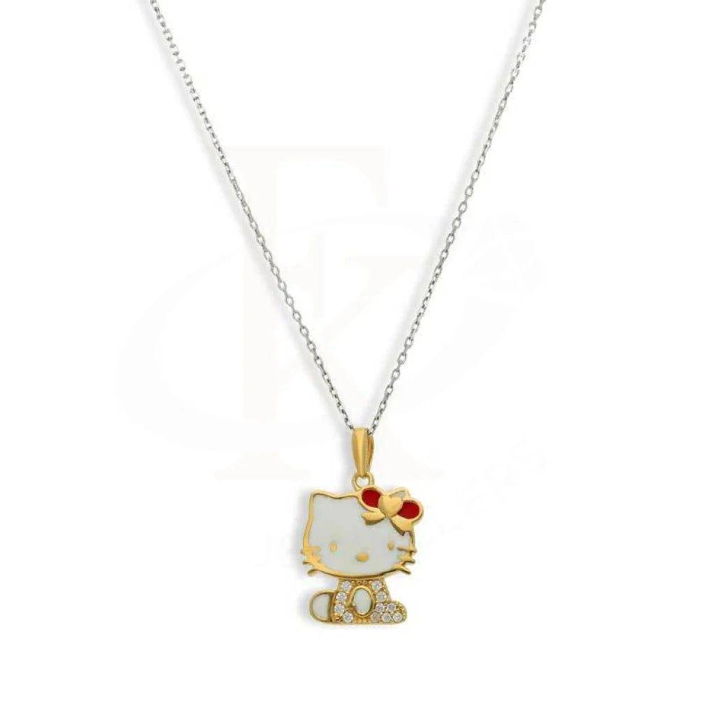 Trendy Crystal Necklace For Formal Events-Sterling Silver 925 Gold Plated Necklace (Chain with Hello Kitty Pendant) - FKJNKLSL3096