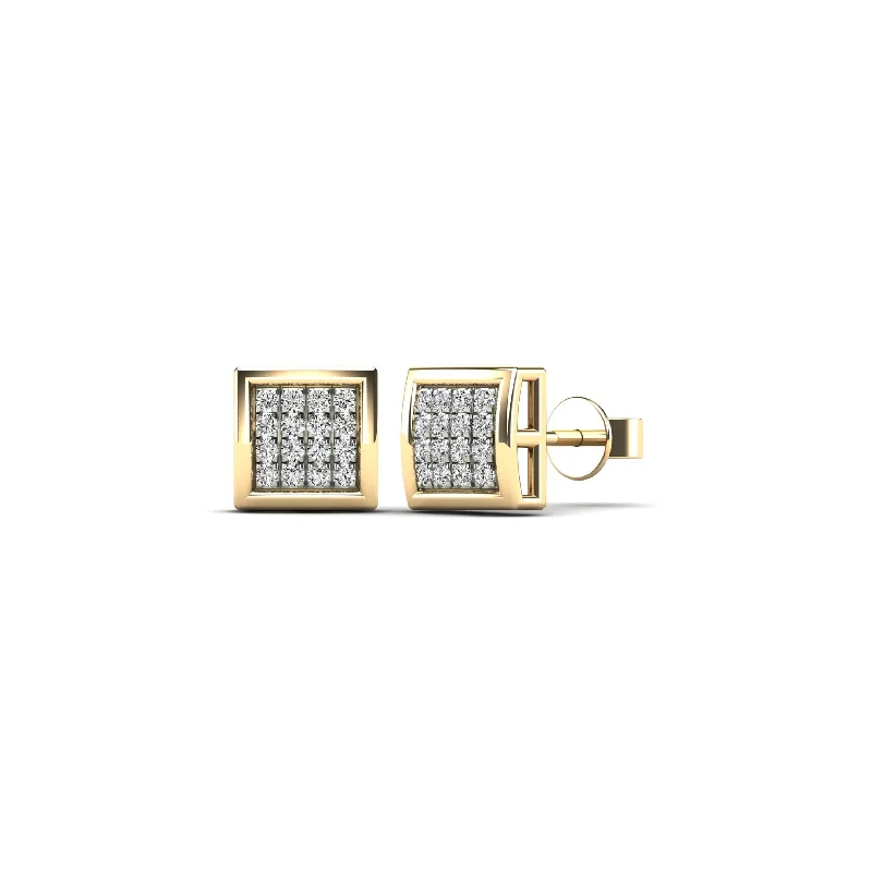 Customized Silver Earrings For Personalized Gifts-Yellow Gold Diamond Square Dome Stud Earrings (14K)