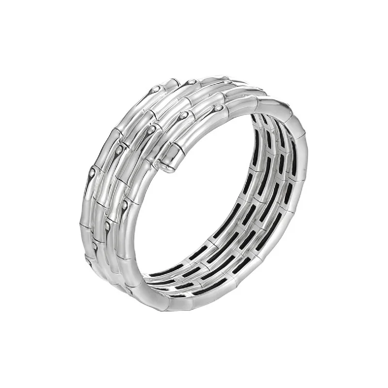 Custom Sterling Silver Bracelets For Gifts-Bamboo Silver Four Coil Bracelet