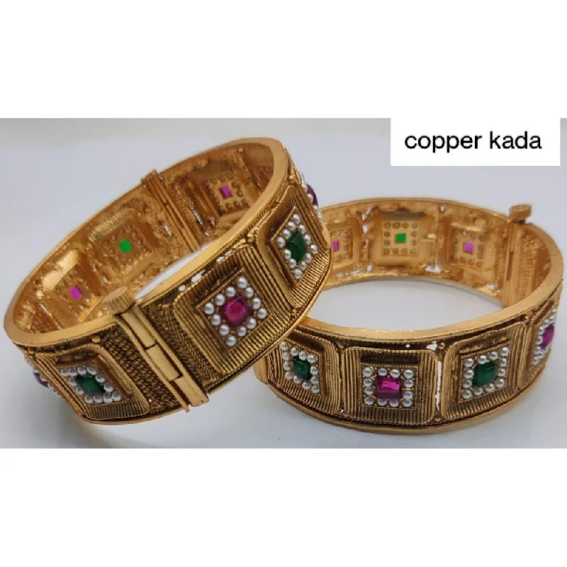 Simple Wedding Bangles With Custom Engraving-Akruti Collection Gold Plated Openable Kada