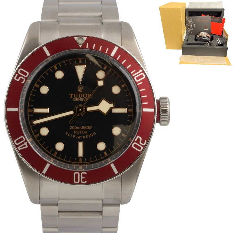 Waterproof Digital Watches For Water Sports-Tudor Black Bay Heritage 79220R Red Smiley Stainless 41mm BOX + EXTRA STRAP