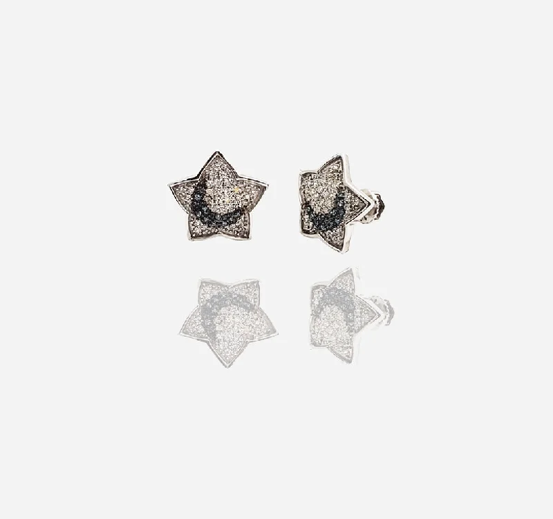 Large Statement Earrings For Bold Look-White Gold Star & Moon Diamond Earring (14K)