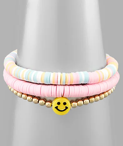 Fashionable Beaded Earrings For Events-Rubber & Smile Metal Beads Bracelet - Pink