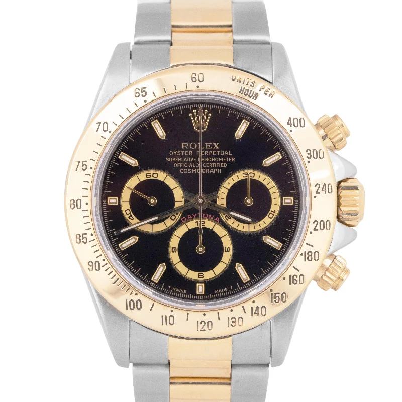 Women’s Watches With Diamond Accents-MINT 1996 Rolex Daytona Cosmograph 40mm BLACK Two-Tone ZENITH 18K Watch 16523