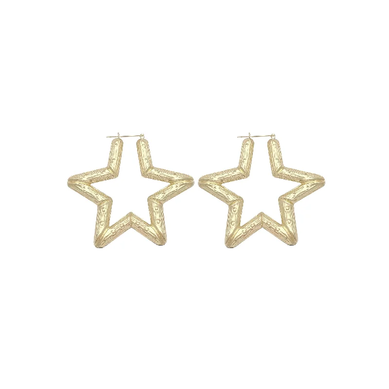 Custom Earrings For Anniversary Gifts-Star Shaped Studded Bamboo Hoop Earrings (10K)