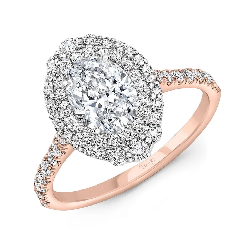 Classic Solitaire Diamond Rings For Engagement-Uneek Petals Collection Double-Halo Oval Shaped Engagement Ring