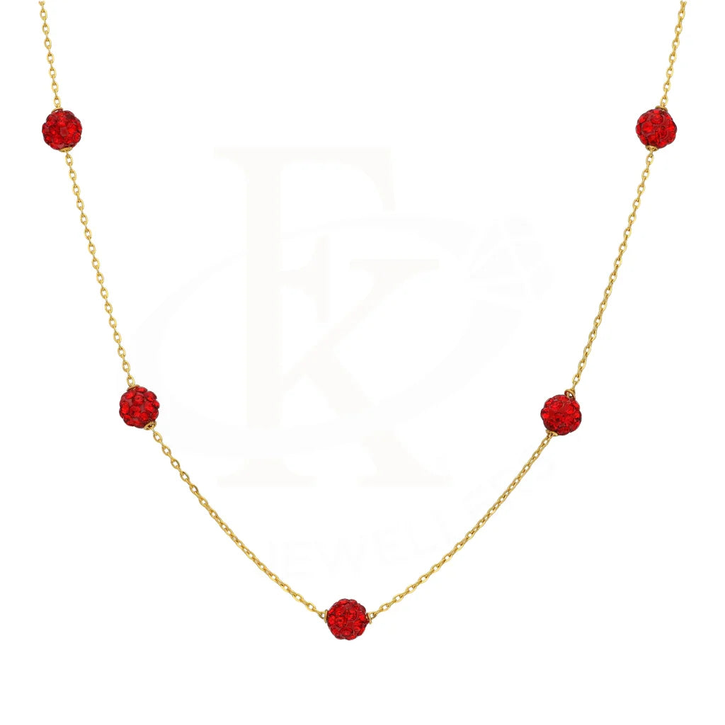 Luxury Gold Necklace For Fashion Week-Gold Ruby Zirconia Ball Shaped Necklace 21KT - FKJNKL21K2876